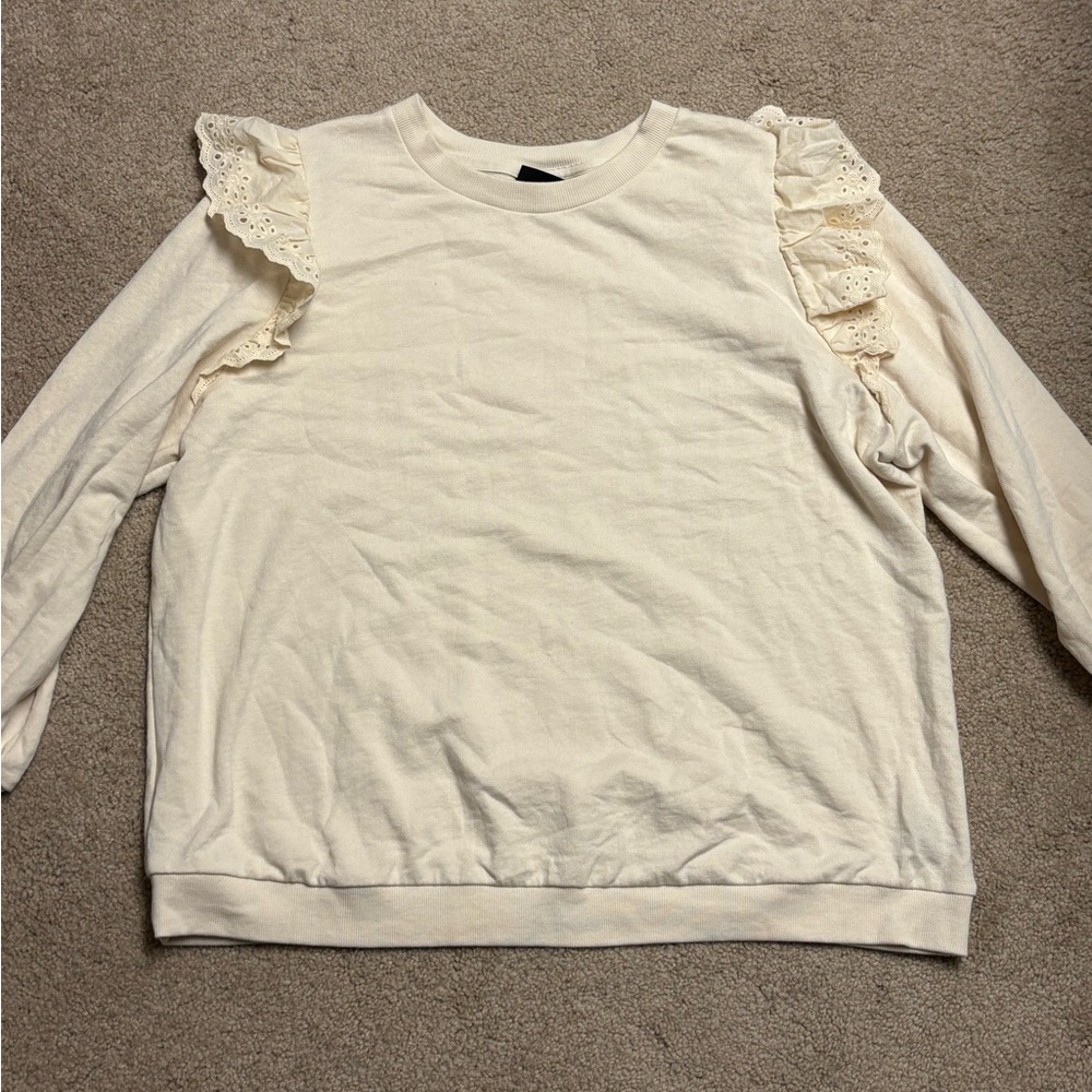 Who What Wear Womens Casual Top Beige Cotton Blend Long Sleeve Ruffles Lace 2x